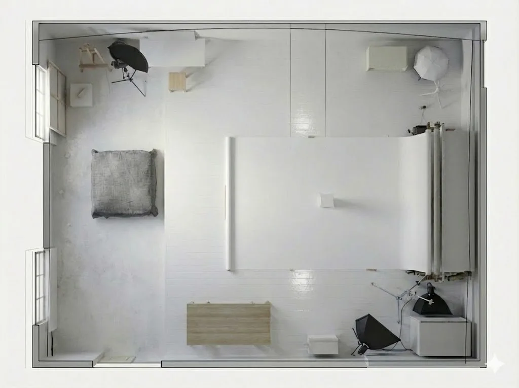 Top-down view of the studio