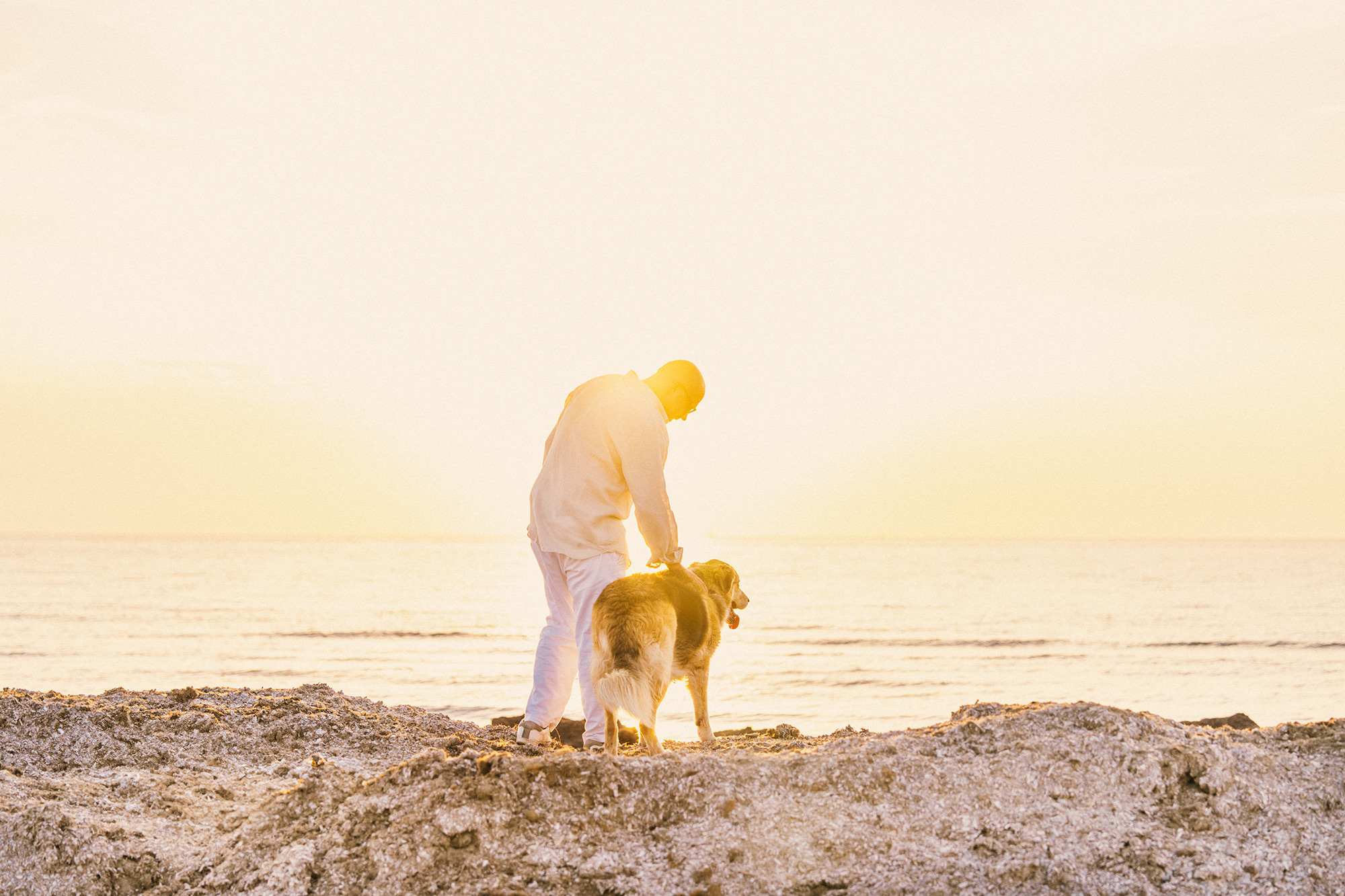 Couple shooting tirrenia beach cane dog spiaggia photography sunset colors pink orange