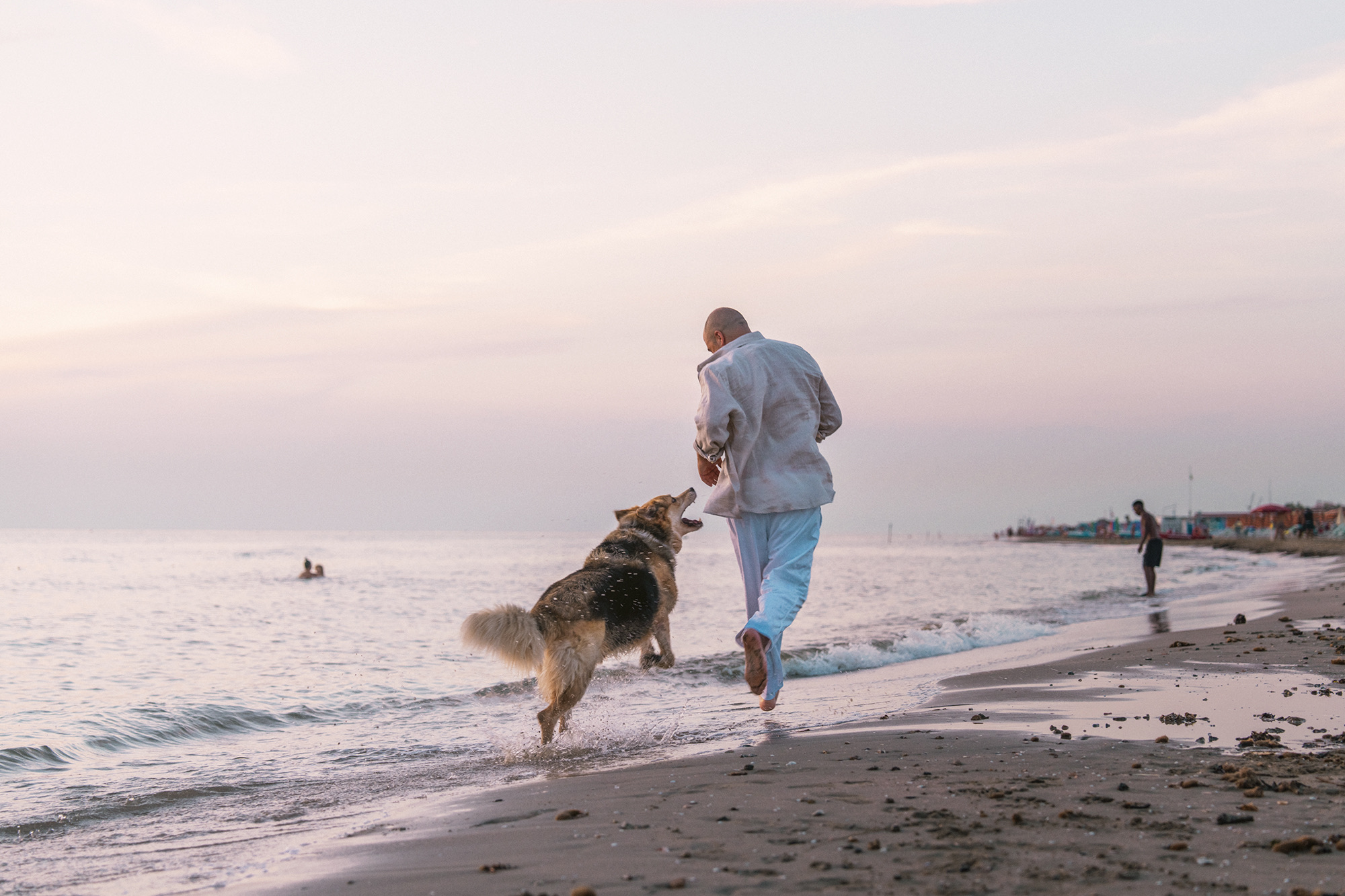 Couple shooting tirrenia beach cane dog spiaggia photography sunset colors pink orange