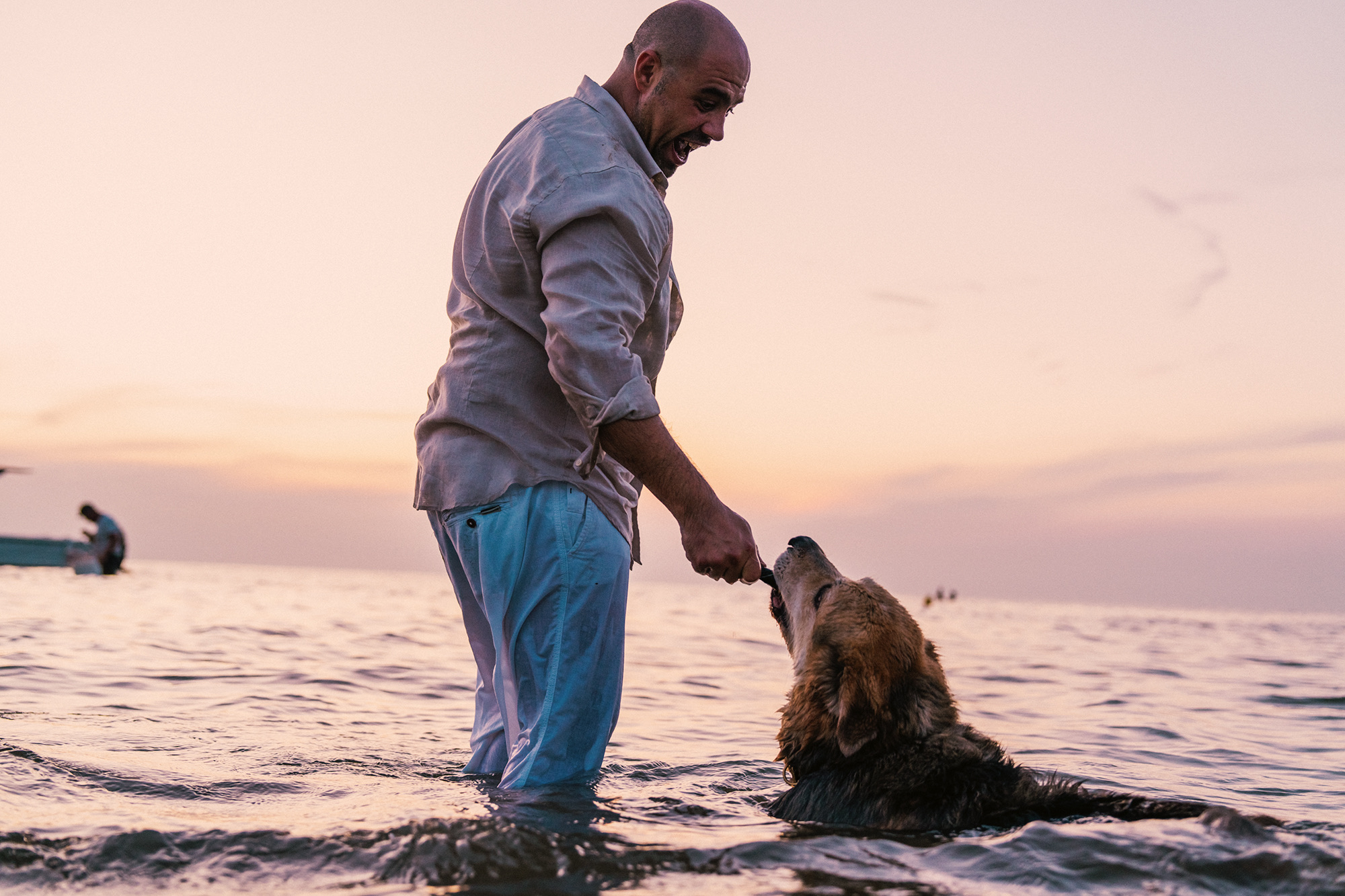 Couple shooting tirrenia beach cane dog spiaggia photography sunset colors pink orange
