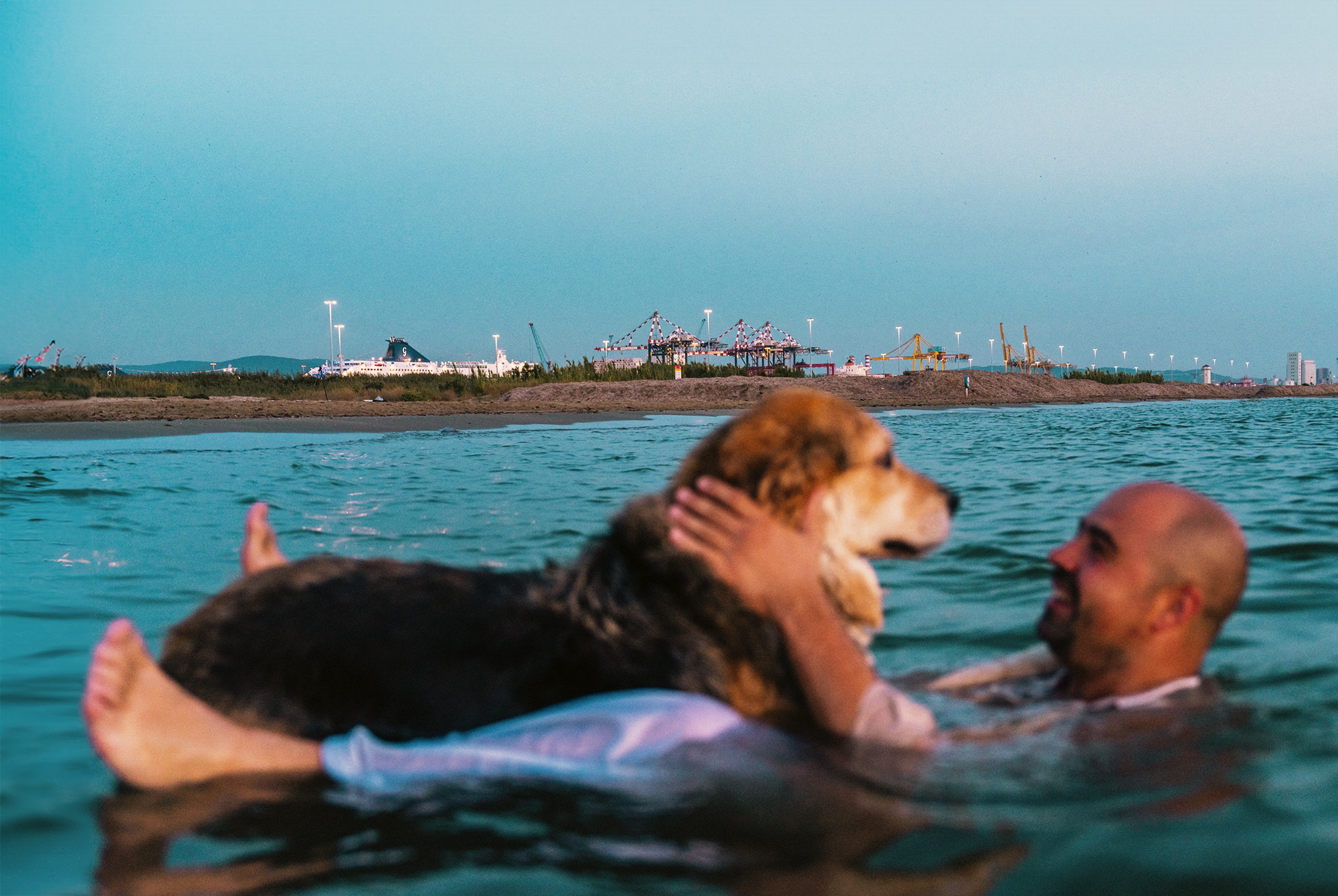 Couple shooting tirrenia beach cane dog spiaggia photography sunset colors pink orange