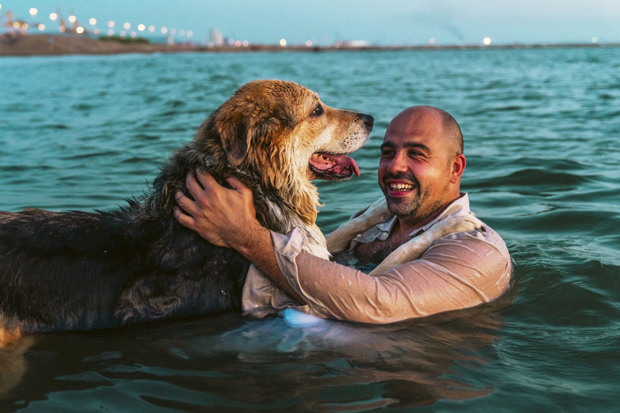 Couple shooting tirrenia beach cane dog spiaggia photography sunset colors pink orange