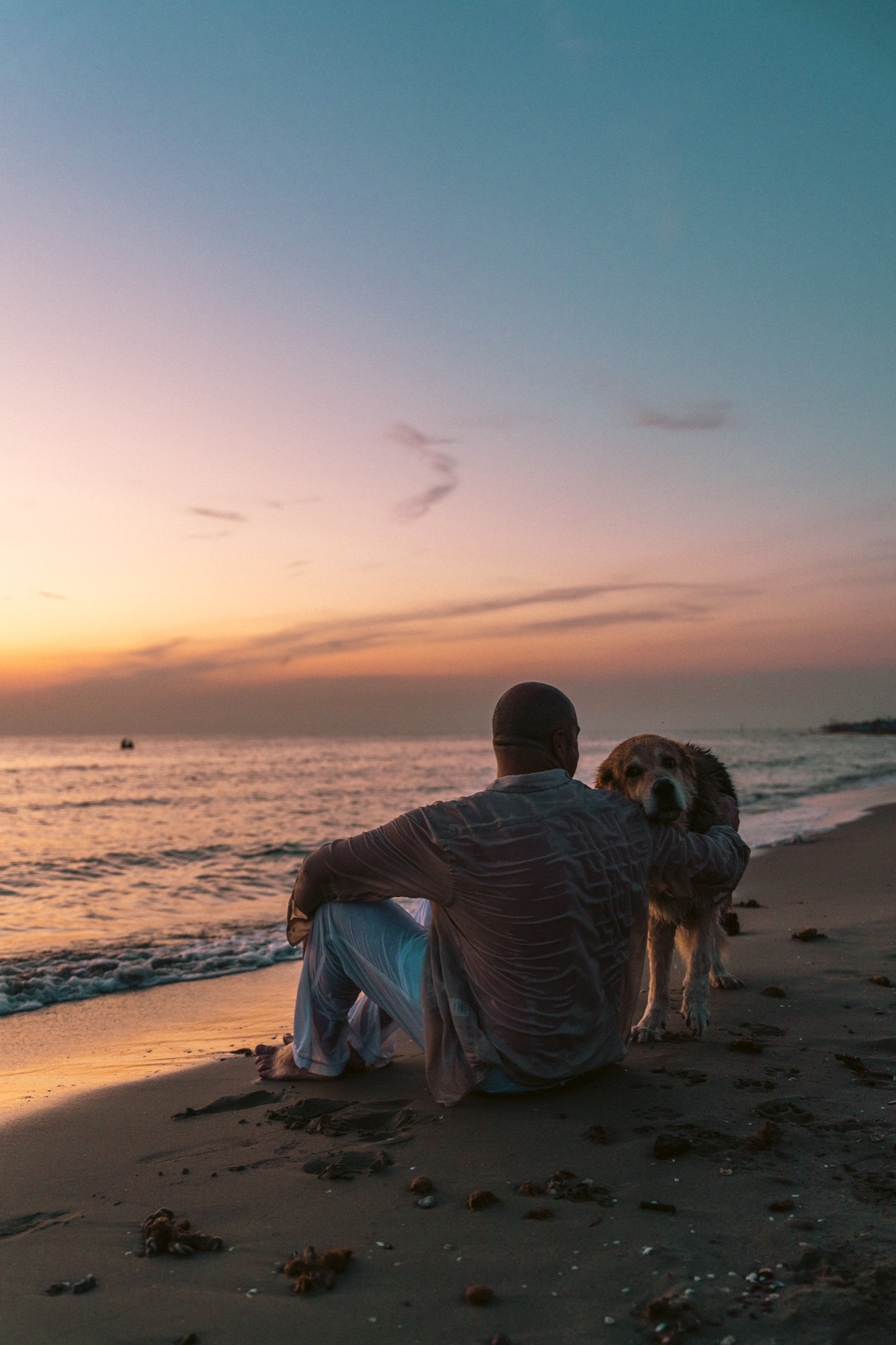 Couple shooting tirrenia beach cane dog spiaggia photography sunset colors pink orange